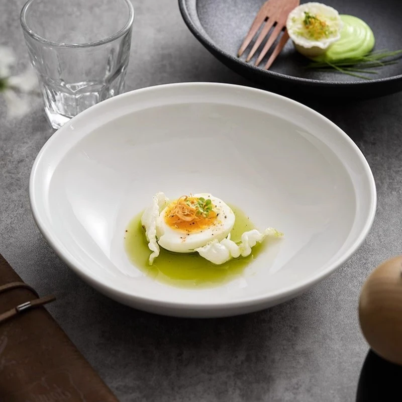 【村菇专属】2024简约高级幻想家小脚圆浅碗纯色汤碗泡面碗圆深碗