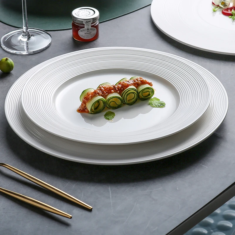 一亨简约家用单品新款西餐牛排盘子餐厅陶瓷餐具拉丝平盘甜品盘