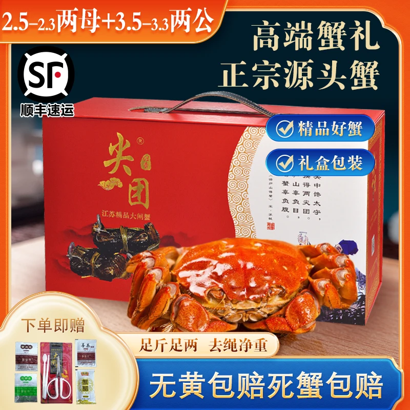 尖团【活蟹】大闸蟹2.5-2.3两母蟹+3.5-3.3两公蟹8-10只去绳净重