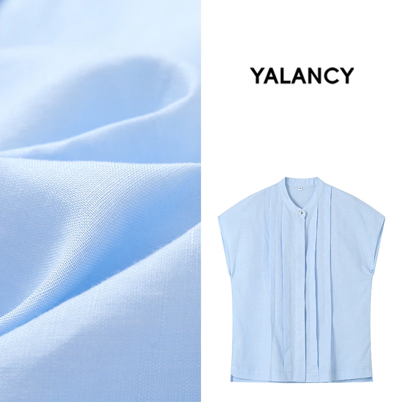 夏季女士轻奢亚麻无袖上衣休闲百搭时尚简约小众纯色T恤M33-9167