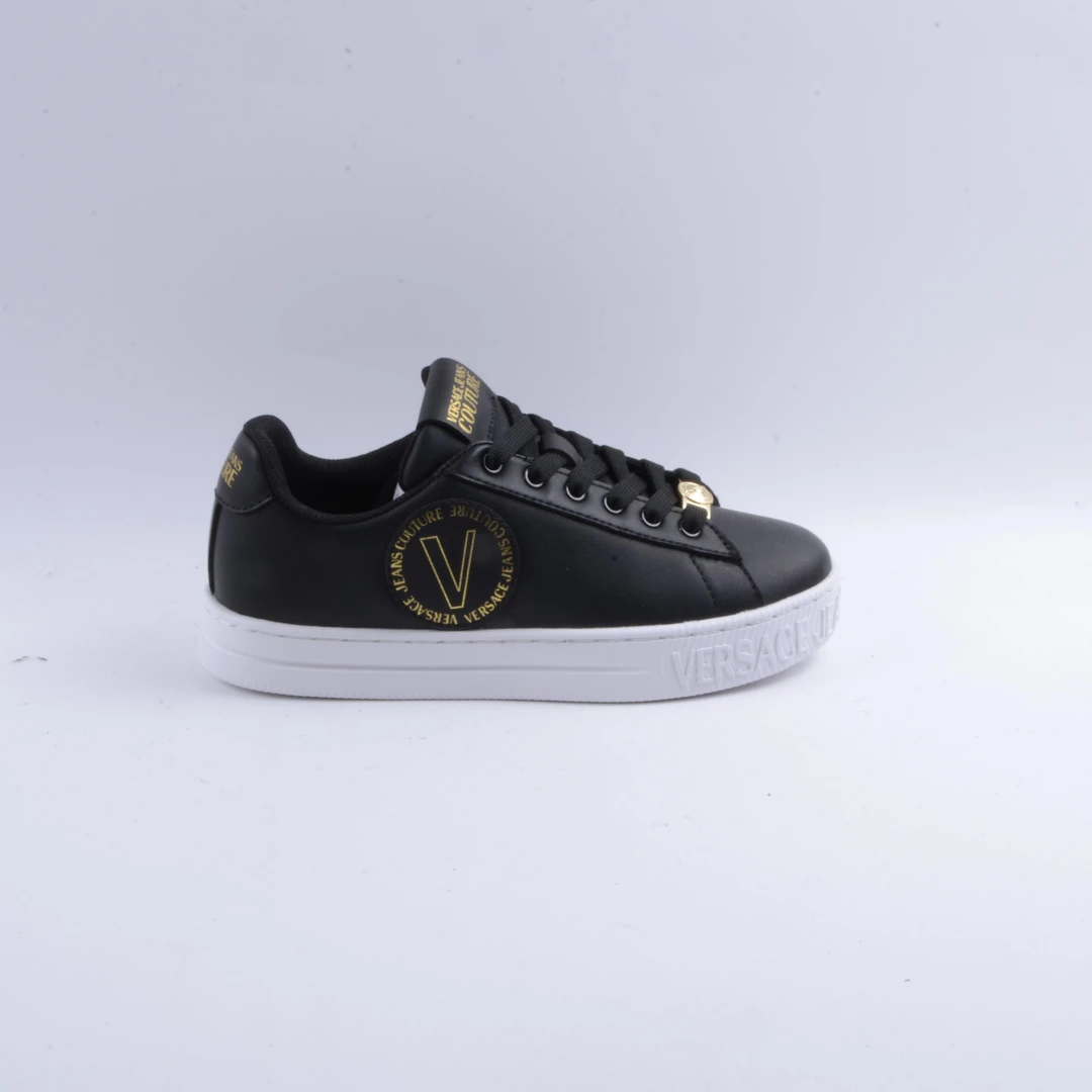 99新  versace jeans couture黑色皮质圆标板鞋