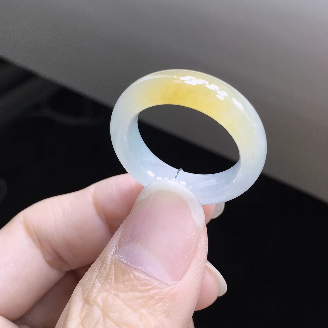 23-24号圈 天然A货缅甸翡翠 冰润黄翡戒指 尺寸20.3×7.8×4.5mm
