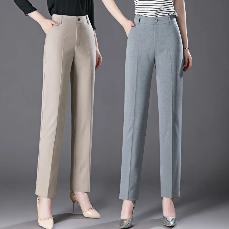 秋季通勤OL女裤免烫休闲西装裤薄款女士修身小直筒长裤显瘦小西裤