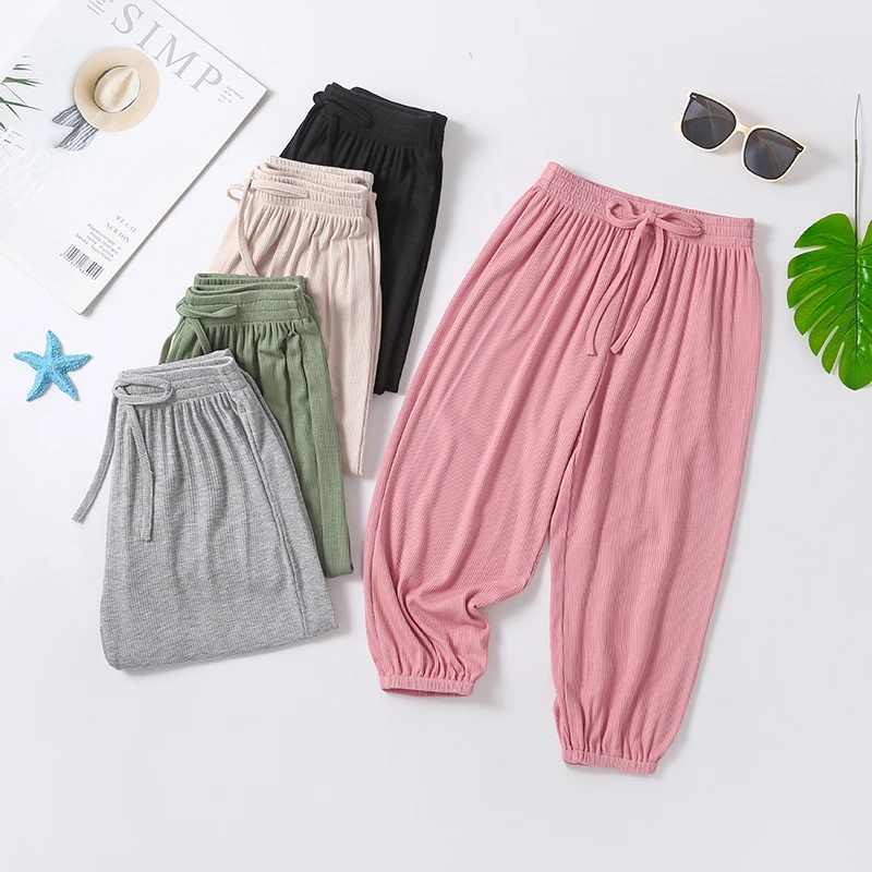 韩版夏季男女宝宝防蚊裤休闲儿童薄款宽松束脚裤运动纯色百搭