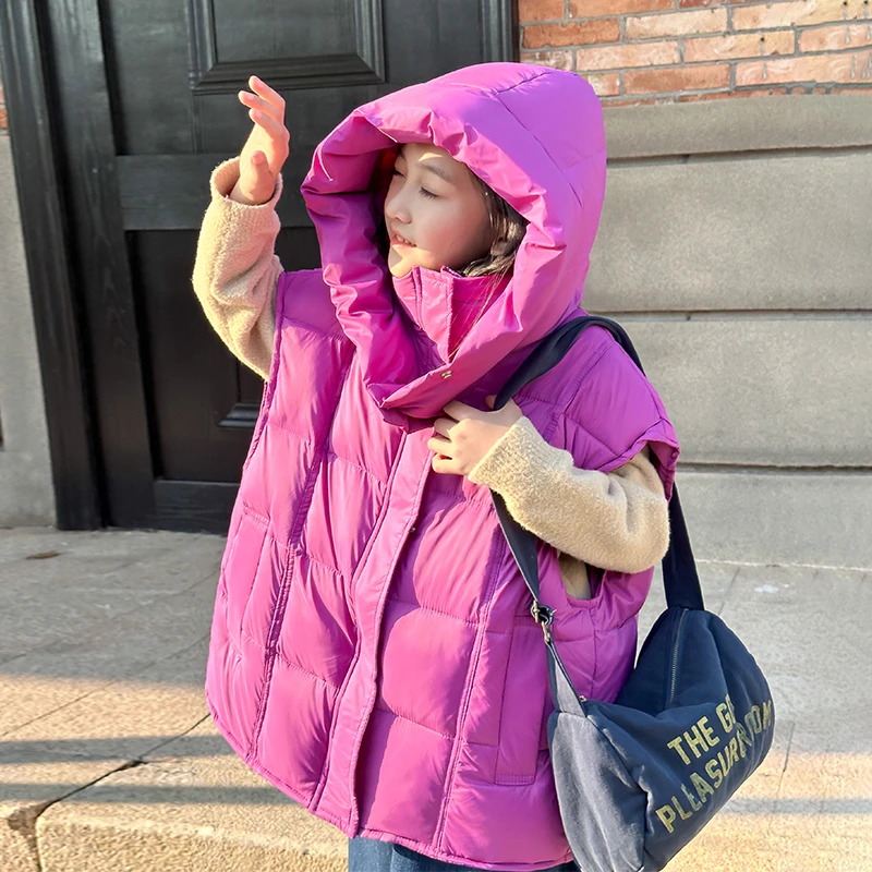 儿童秋冬保暖马甲2024新款男女童中大童坎肩秋冬季加厚背心连帽款