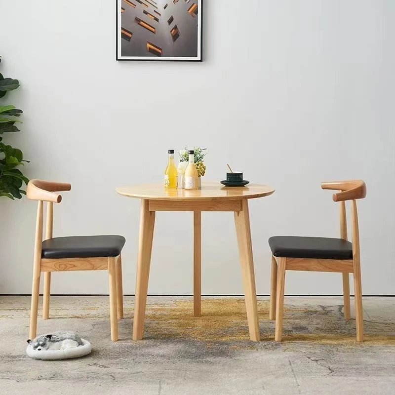 简约全实木小圆桌圆形餐桌茶几小户型家用阳台小桌椅洽谈桌椅组合