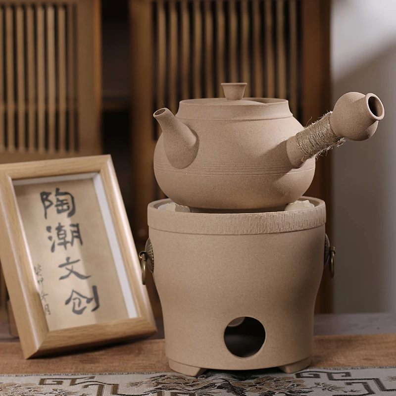 粗陶功夫茶壶茶室围炉潮汕户外风炉子泡茶烧水壶家用陶土侧把砂铫