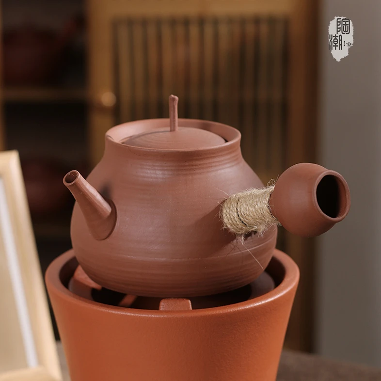 【陶潮文创】砂铫烧水潮汕功夫茶红泥潘壶砂铫陶壶煮水煮茶壶户外