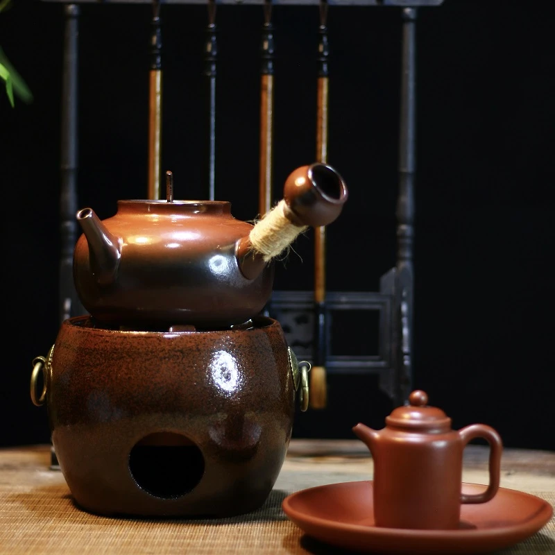 陶潮砂铫烧水潮汕功夫茶窑变圆钟砂铫壶朱泥陶壶煮水煮茶壶户外