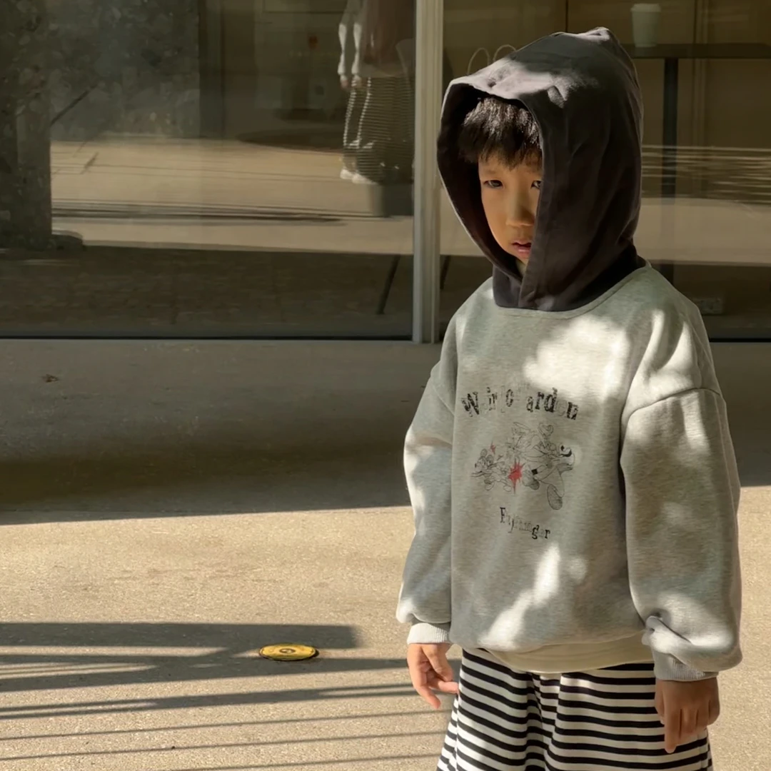 直播同价 小韩果豆秋冬款儿童韩版卡通加绒加厚连帽卫衣