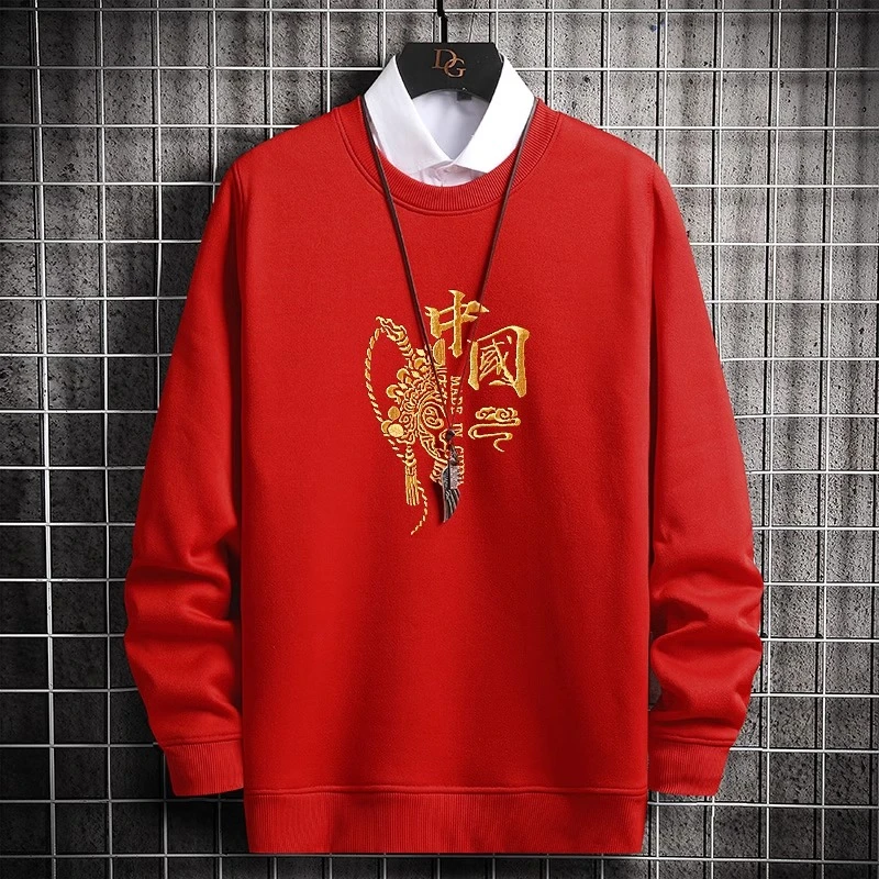 大红色孙悟空卫衣男女春秋季中国京剧刺绣国潮新疆长绒棉本命年款