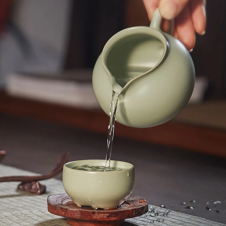 东道汝窑吉祥茶海（粉青）高端手工家用茶具公道杯大容量可养开片