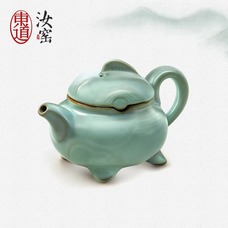 东道汝窑贵壶（天青）天青釉天然玛瑙入釉仿古壶收藏送礼礼盒装