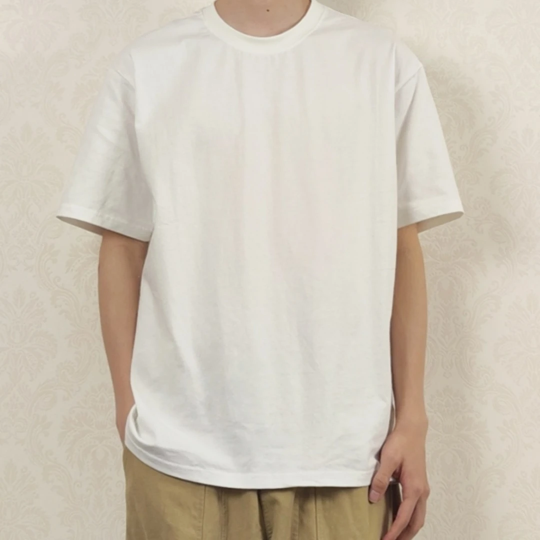 HMN Studio三本针重磅领口纯棉T恤男2024春夏宽松百搭打底衫短袖