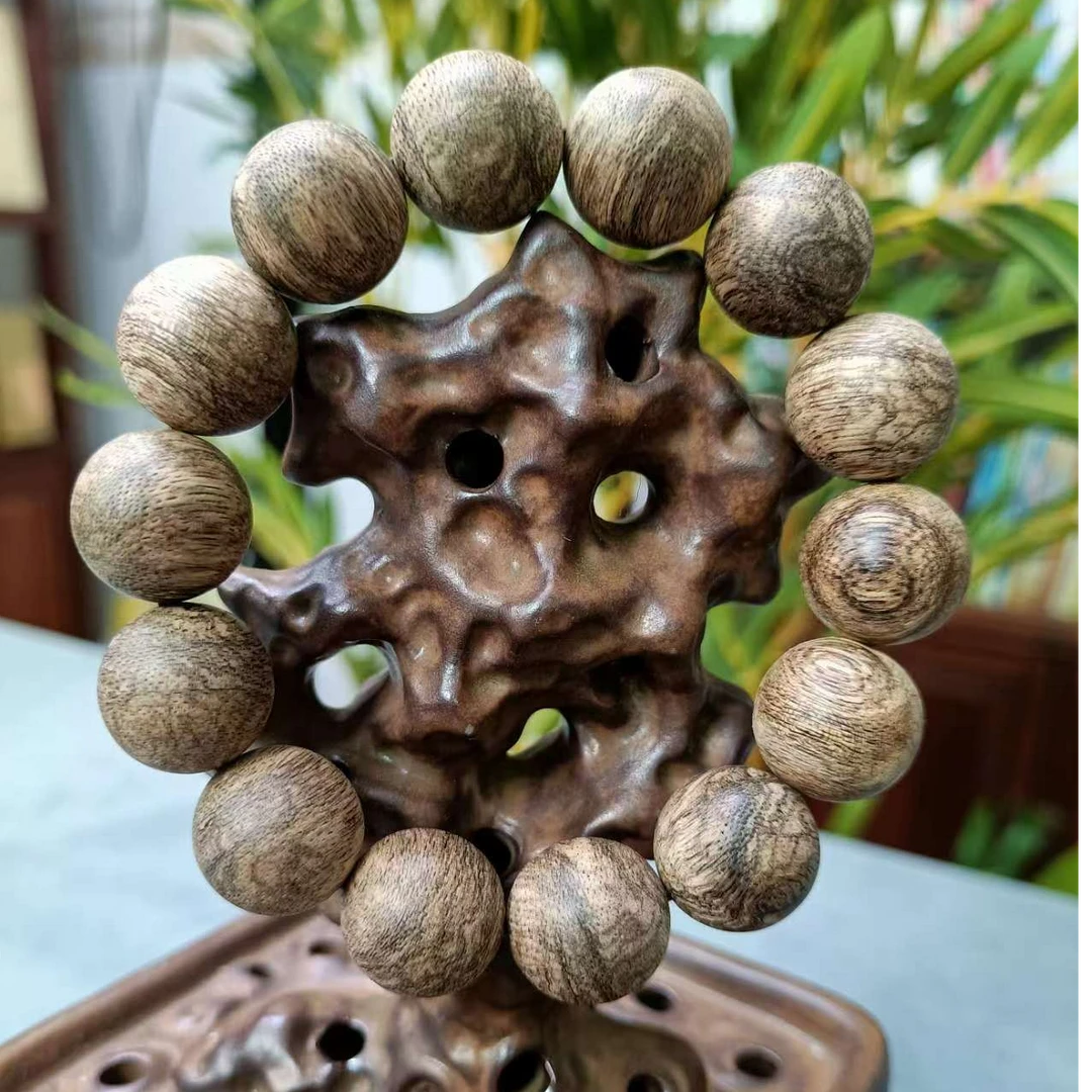 文莱天然野沉香圆珠单圈手串16.6mm,21克+