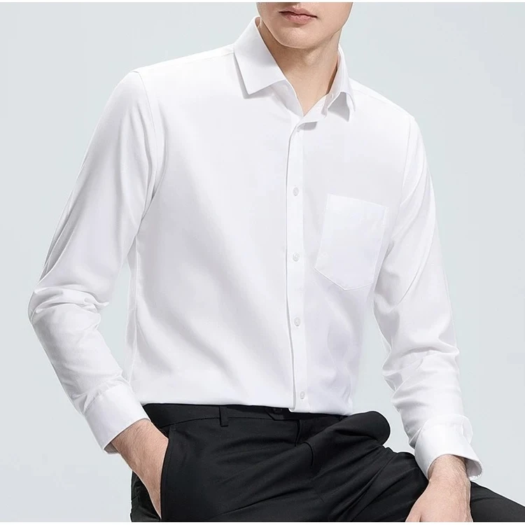 95%棉DP免烫抗皱男士剪标纯白色长袖衬衫商务休闲通勤职业衬衣