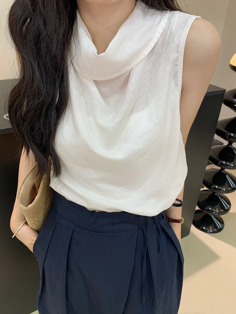 YOYO自制【小折领】清凉感夏季透视后系带薄款设计感无袖背心上衣