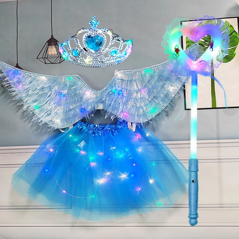 六一节万圣节装扮霓虹彩灯布艺天使翅膀爱心魔法棒女拍照道具礼物