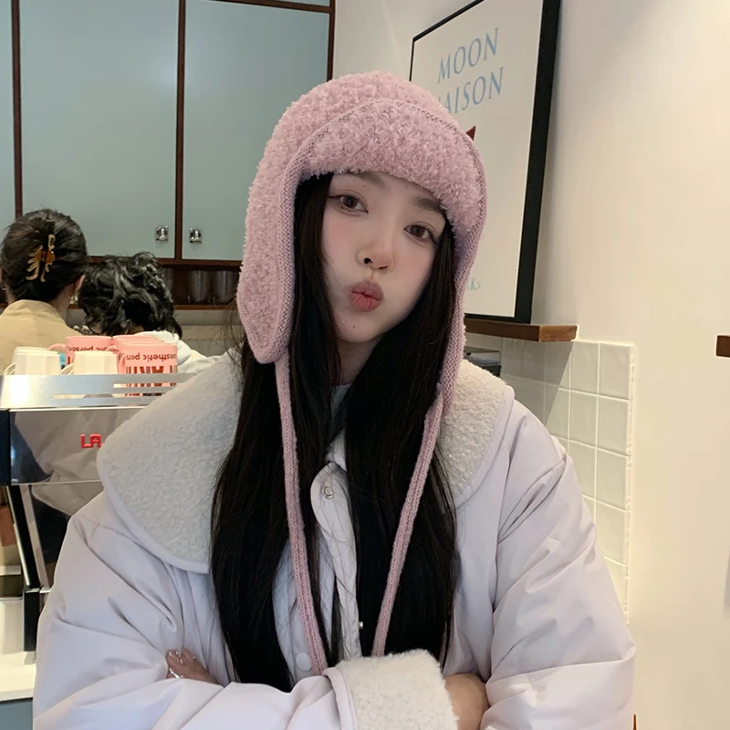【猫仔kitten】粉色毛绒针织帽2025年新款冬季保暖护耳帽子雷锋帽