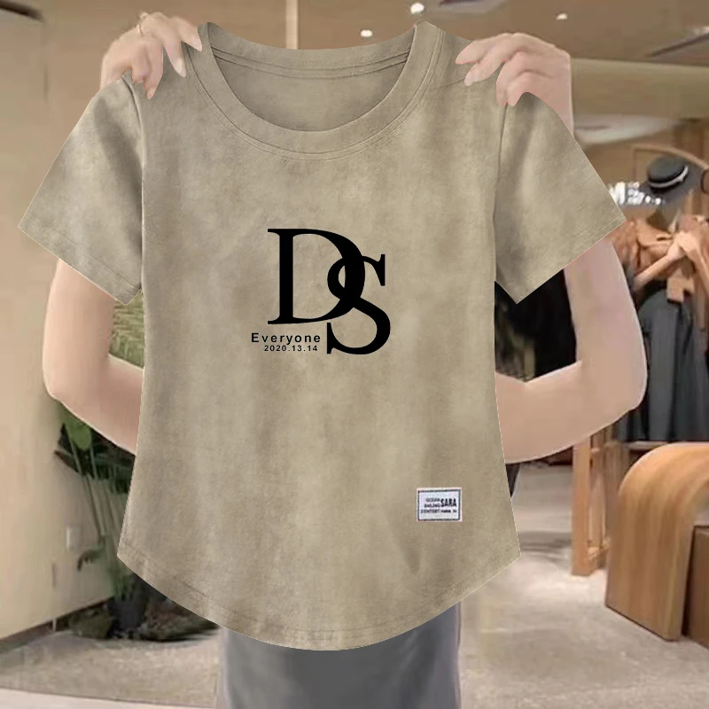 扎染短袖t恤女夏季2024新款小众设计感修身显瘦百搭短款圆领上衣