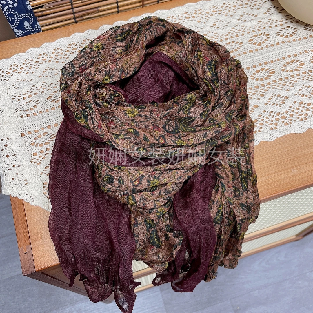 2024新款碎花拼色围巾女