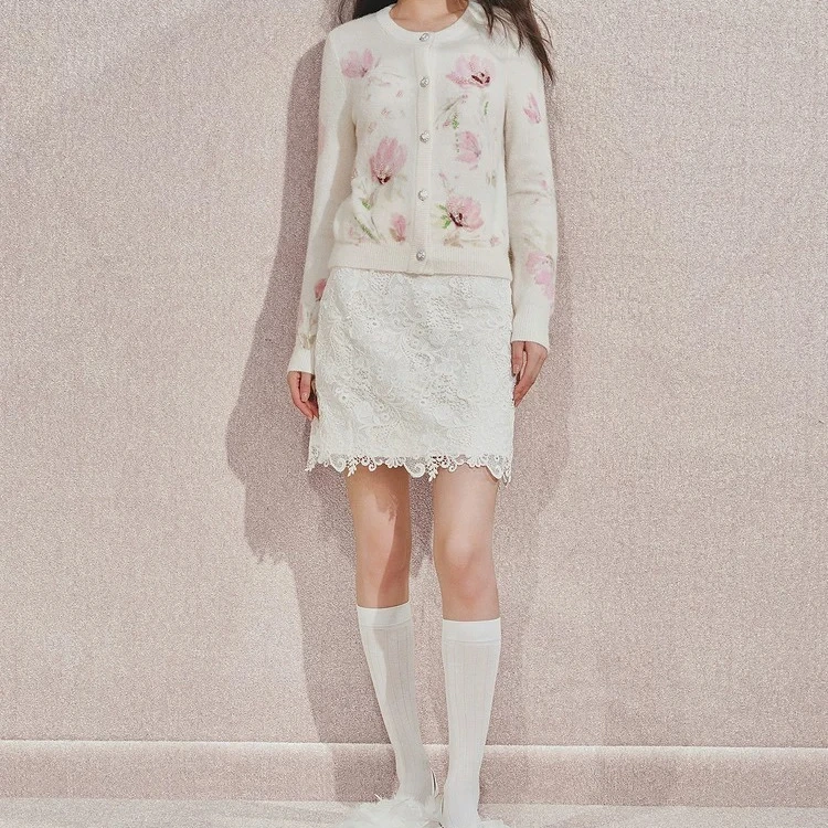 兮兮定制钉珠印花针织开衫2024秋冬款