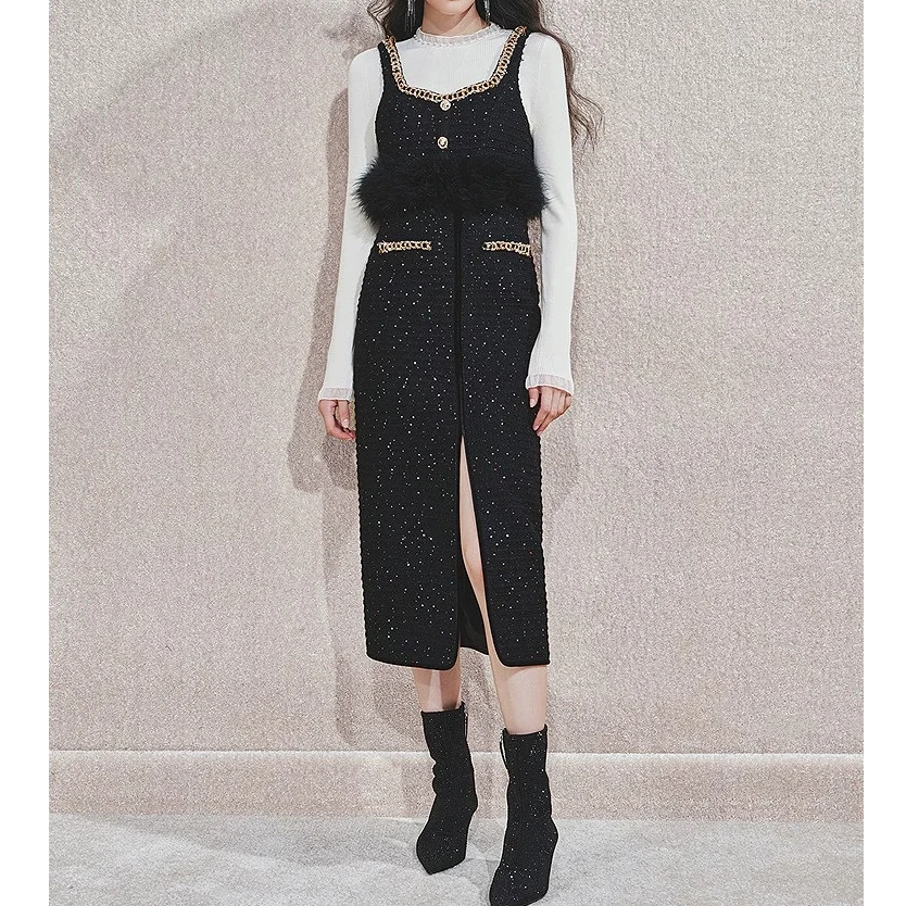 兮兮定制2024秋冬轻奢黑金小香风套装