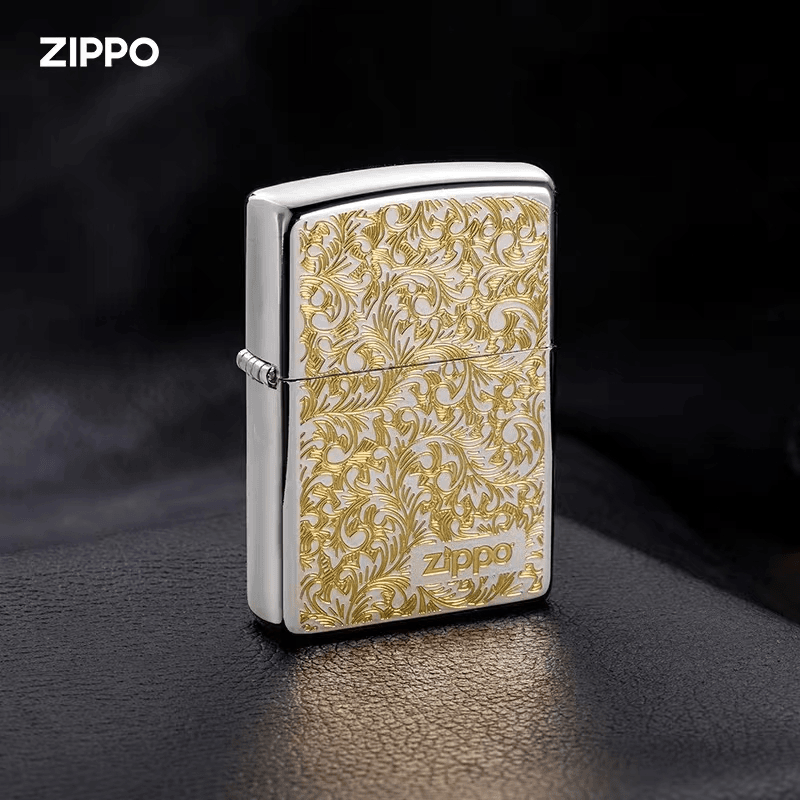 ZIPPO打火机日版原版ZBT-2-23a唐草白金男士防风镜面金色花纹个性
