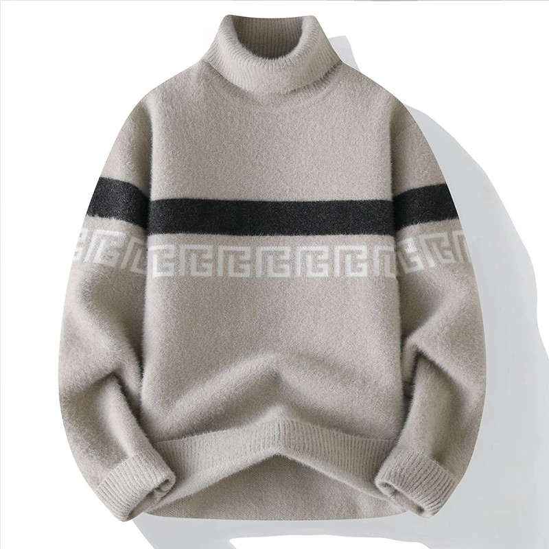 【高品质】保暖宽松学生毛衣男士加厚半高领针织衫打底秋冬季潮9075