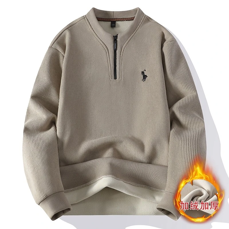 2024秋冬季休闲时尚V领保暖卫衣男士加绒加厚宽松潮流打底衫6608
