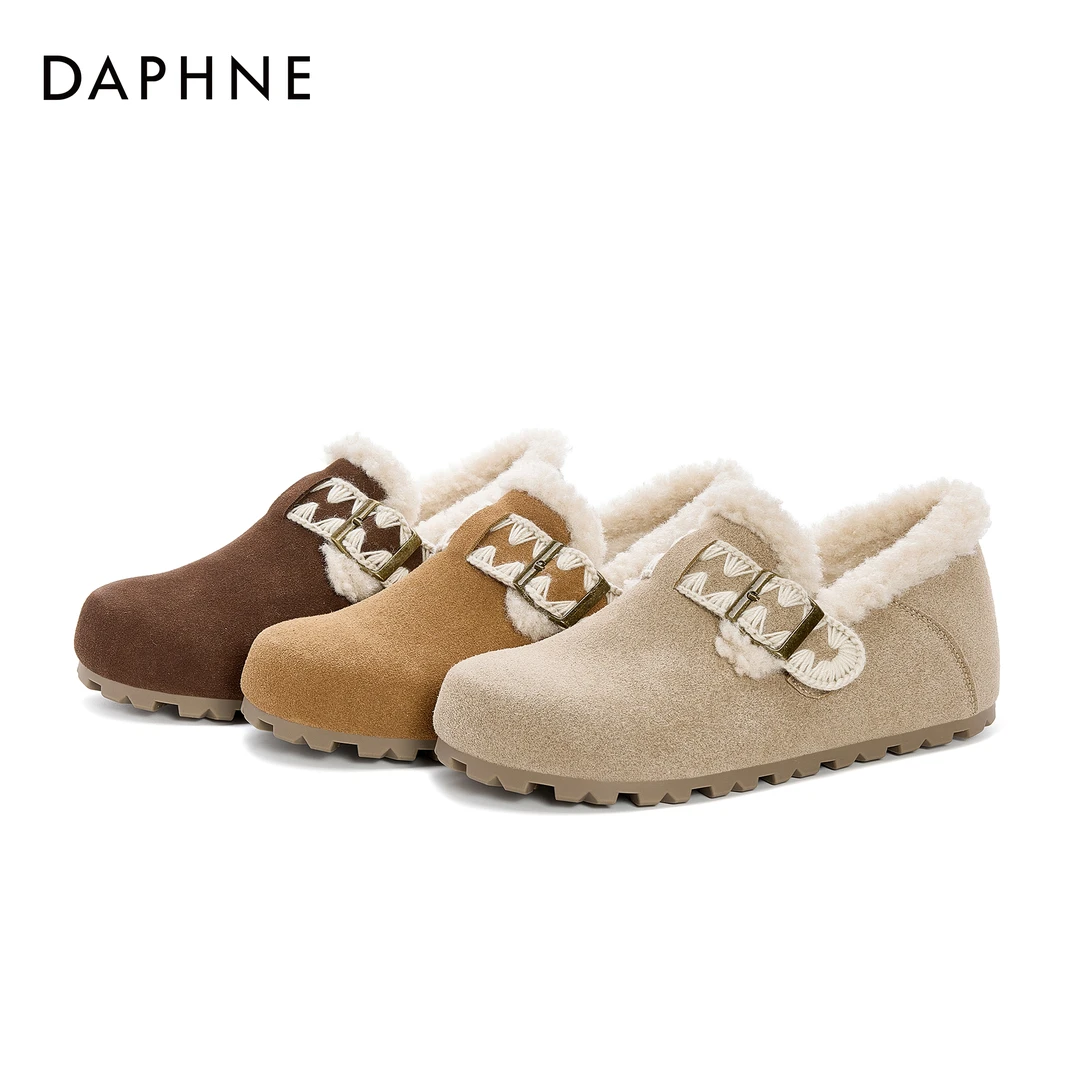 达芙妮新款2025冬季棉鞋休闲加绒勃肯鞋保暖雪地靴一脚蹬穆勒鞋