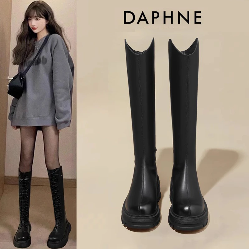 达芙妮长靴女靴子2025新款秋冬爆款高跟小个子高筒加绒长筒骑士靴