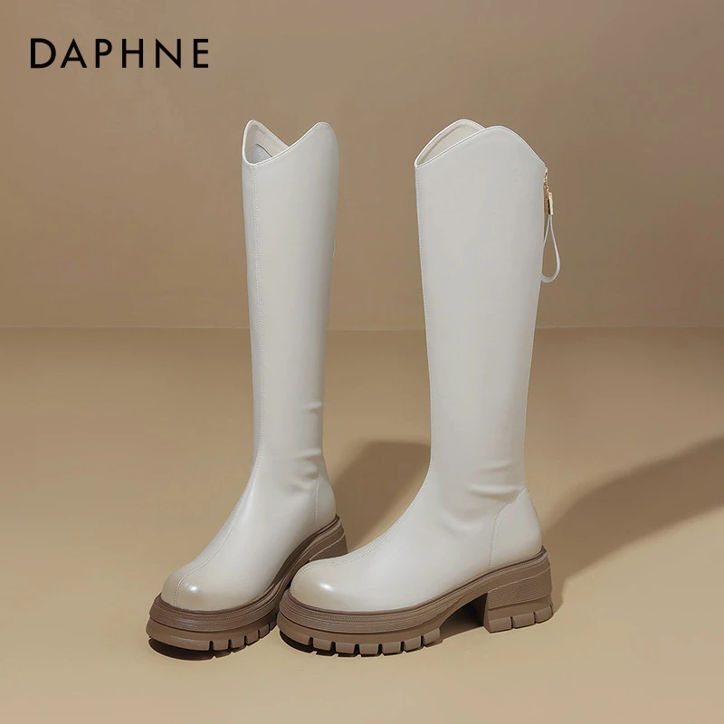 达芙妮新款高筒厚底骑士靴女靴2025冬季大筒围胖mm粗腿高跟长筒靴