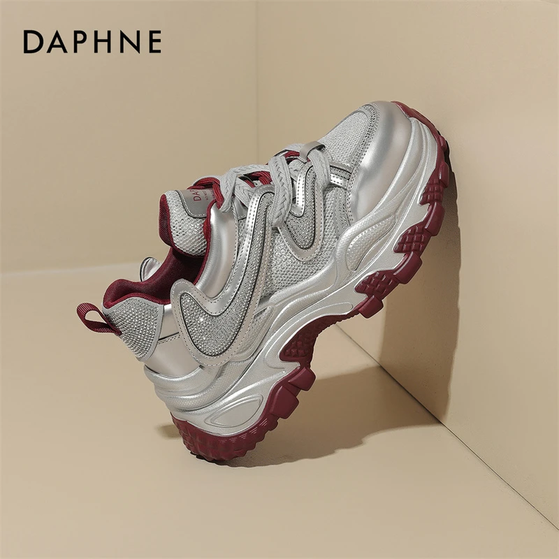 达芙妮新款百搭潮流老爹鞋25秋冬厚底增高水钻运动加绒保暖休闲鞋