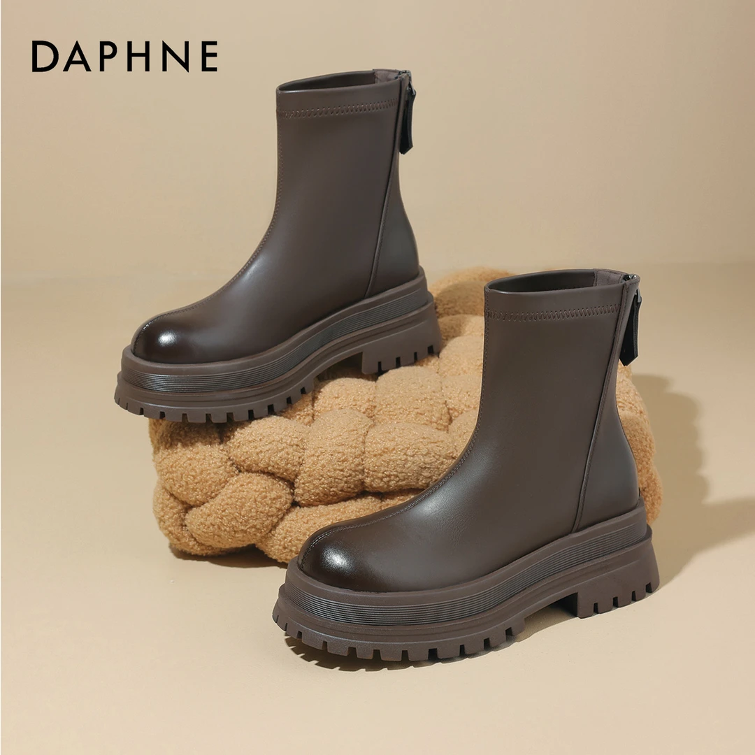 达芙妮25春季新款厚底增高短靴切尔西马丁靴春季加绒弹力瘦瘦靴子