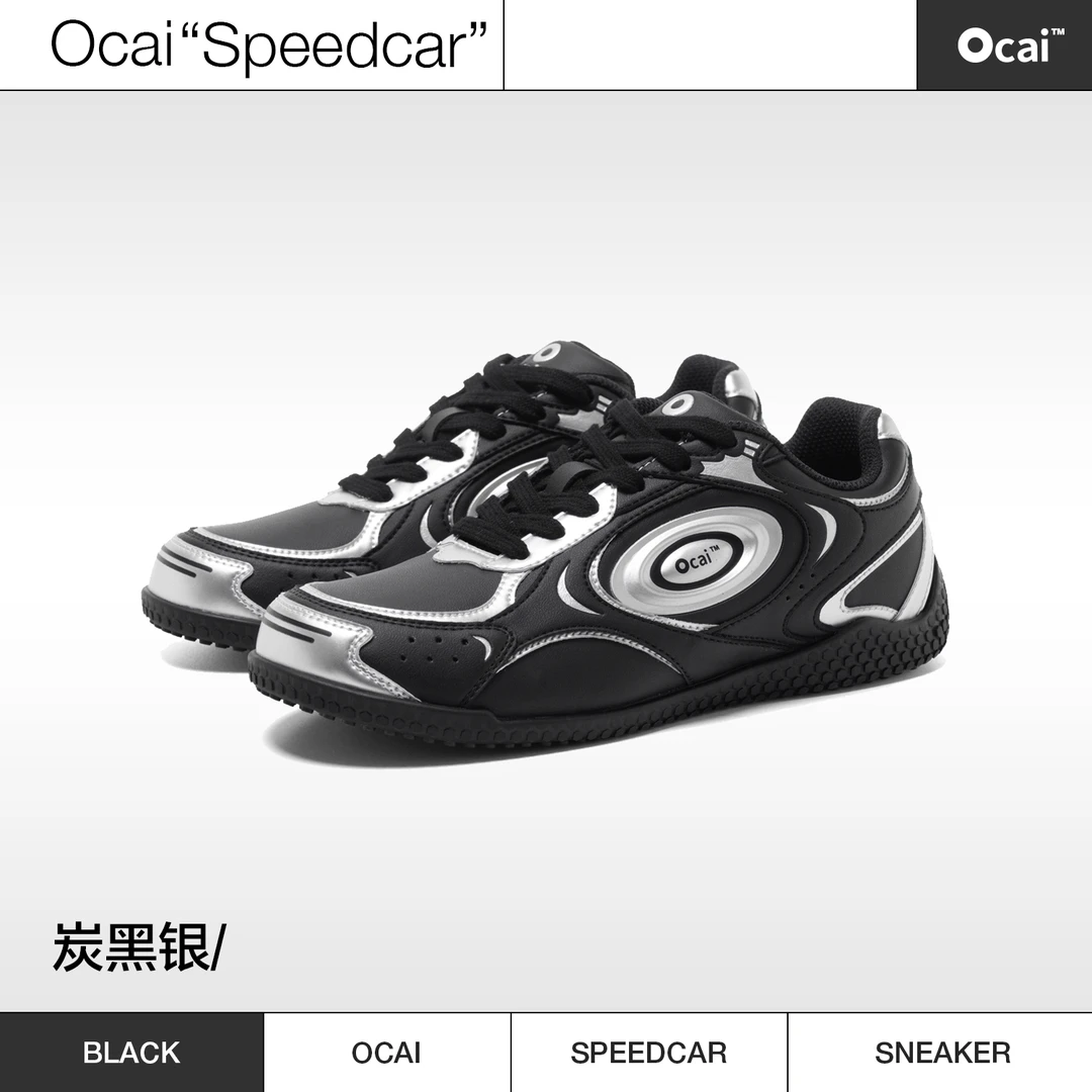 【炭黑银】Ocai赛车薄底运动德训鞋秋季透气女新款户外休闲平底鞋子