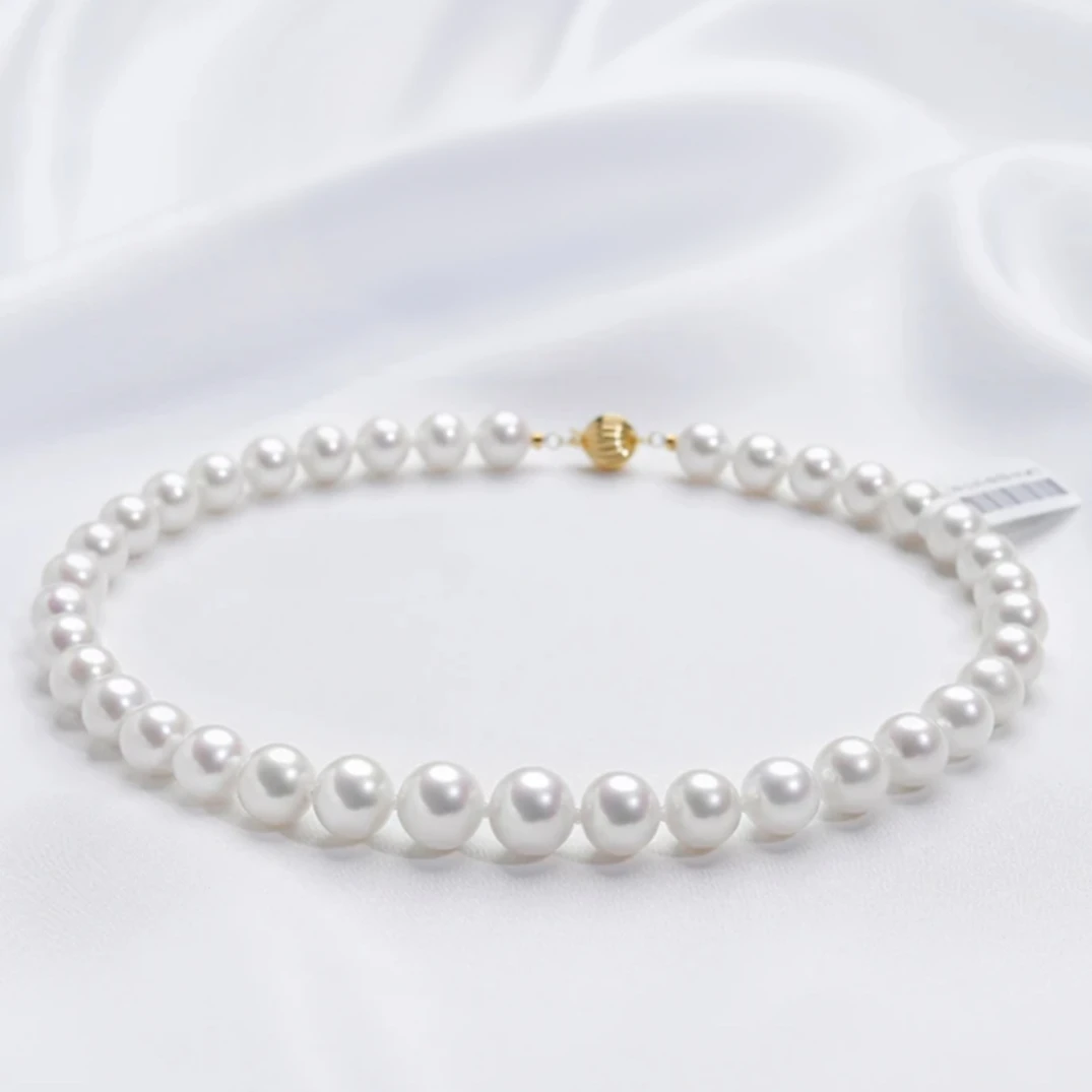 （纯无核---万金油）天然淡水珍珠项链8mm冷白极光正圆14K金镶嵌