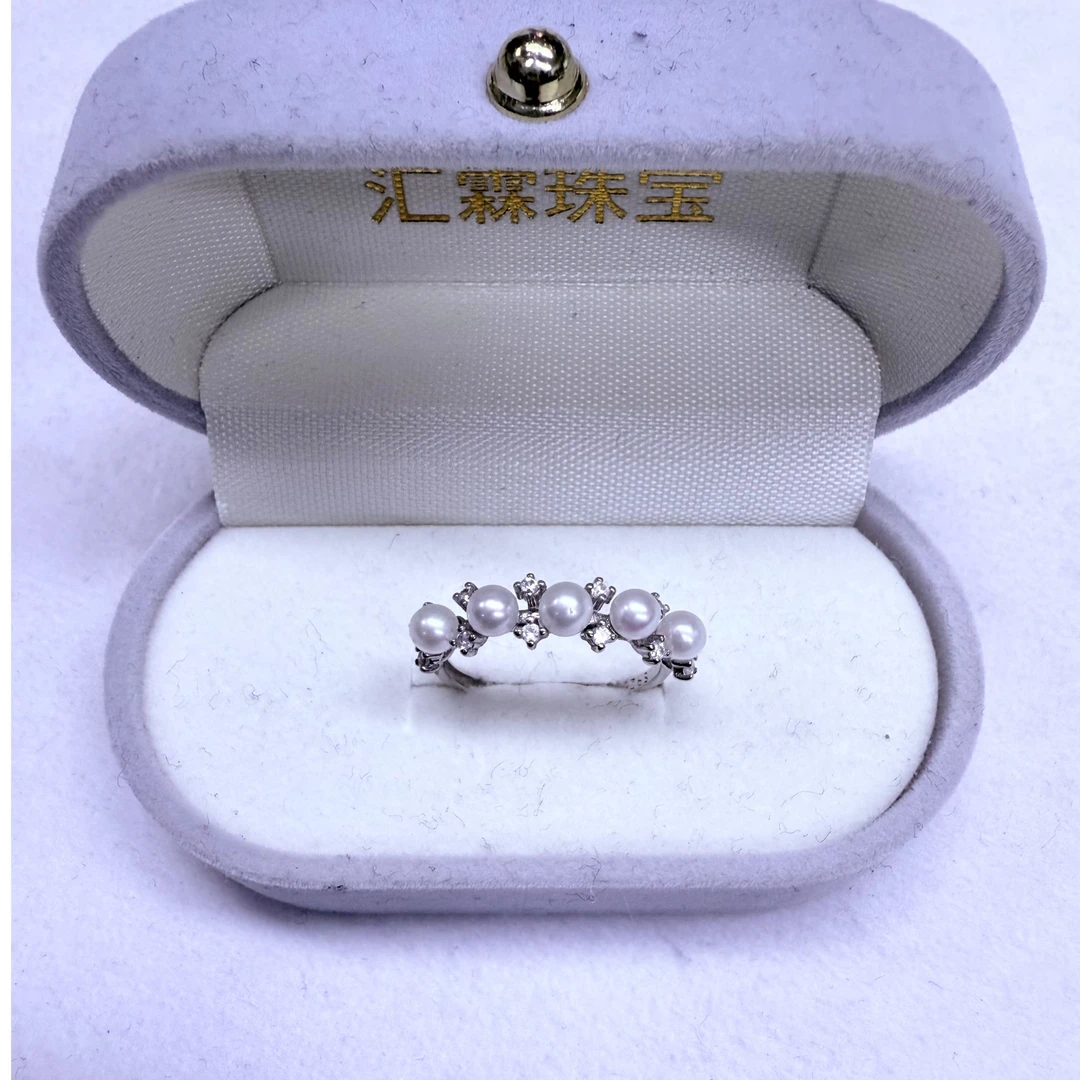 4mm淡水珍珠戒指冷白珠光S925银镶嵌