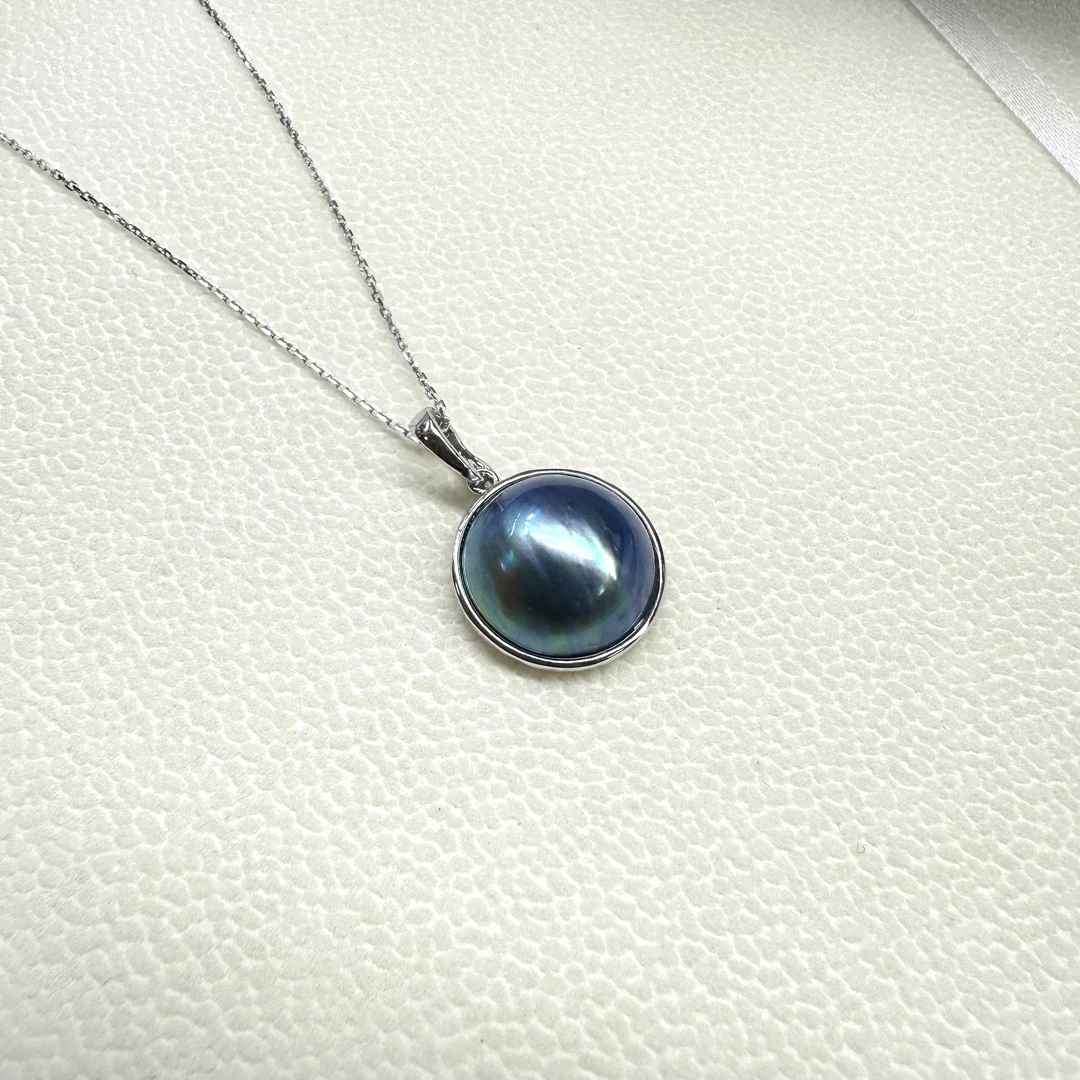 马贝吊坠16-17mm蓝色时尚星空简约S925银镶嵌