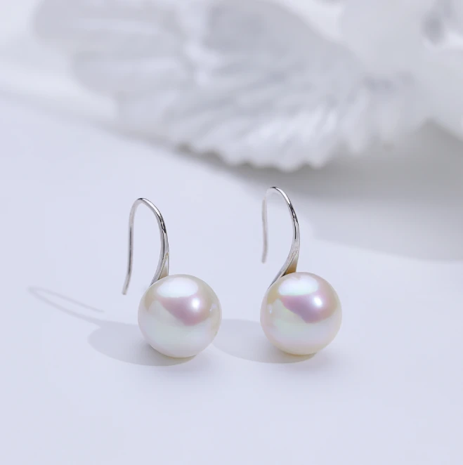 淡水高跟鞋耳钩10-11mm正圆冷白极强光S925银时尚百搭简约