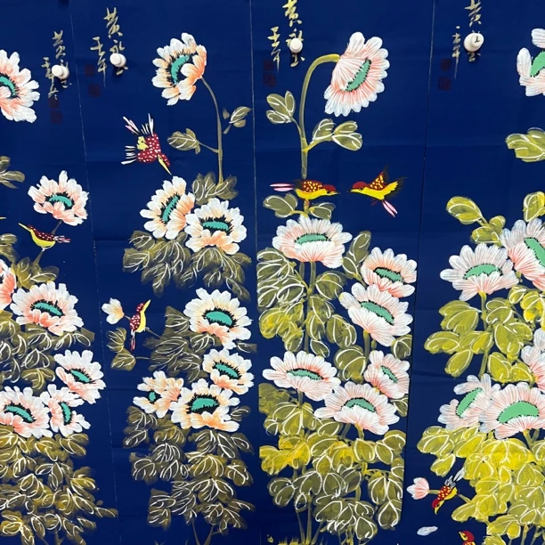 （岁晚）蓝底荷花四条屏图D122