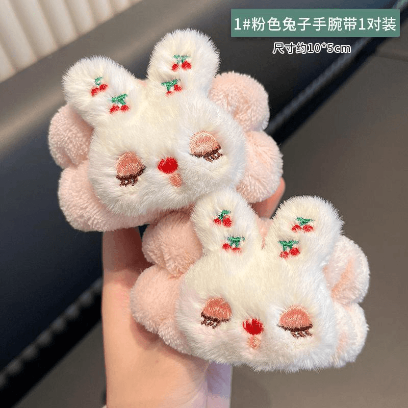 可爱毛绒兔子洗脸腕带吸水神器手腕带防湿防水保护护腕挡水洗漱