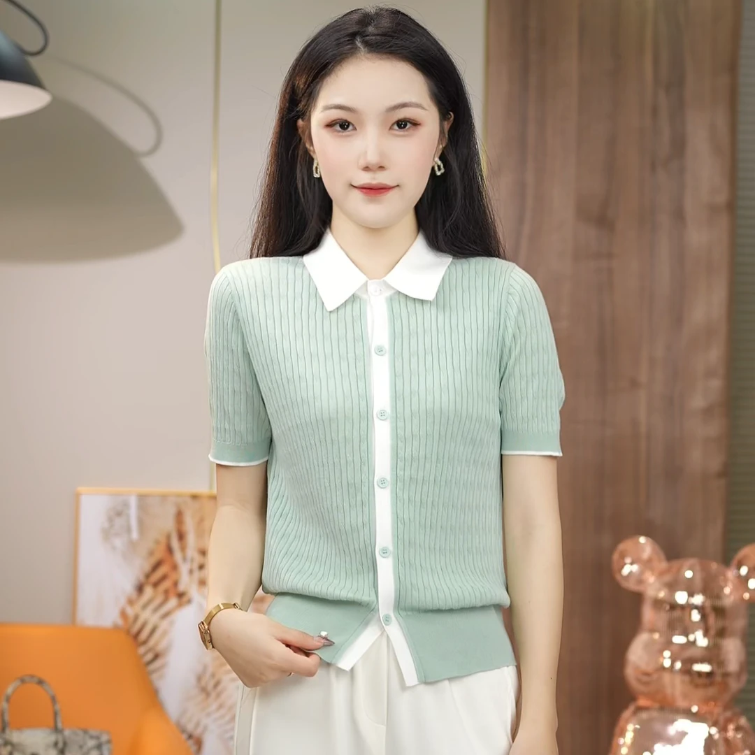 2024夏装新款【含桑蚕丝加天丝】麻花短袖衬衫显廋百搭时尚上衣9666