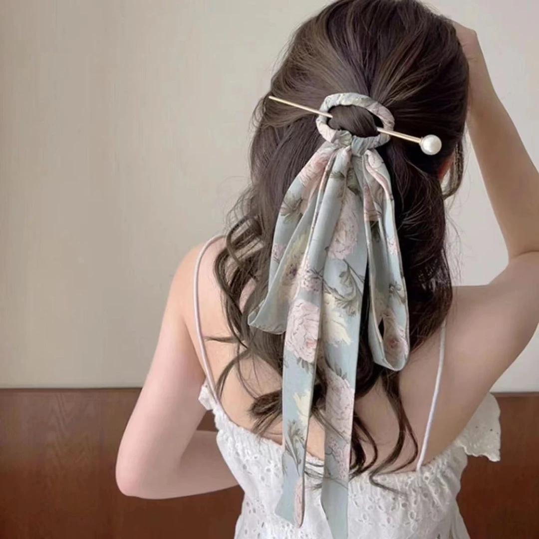 超仙时尚发簪新中式清冷女简约现代盘发簪子高级感花朵飘带头饰
