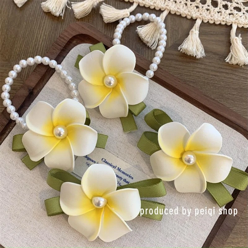 夏日假期Plog  升级版的鸡蛋花发绳发夹甜美可爱少女心发卡刘海夹