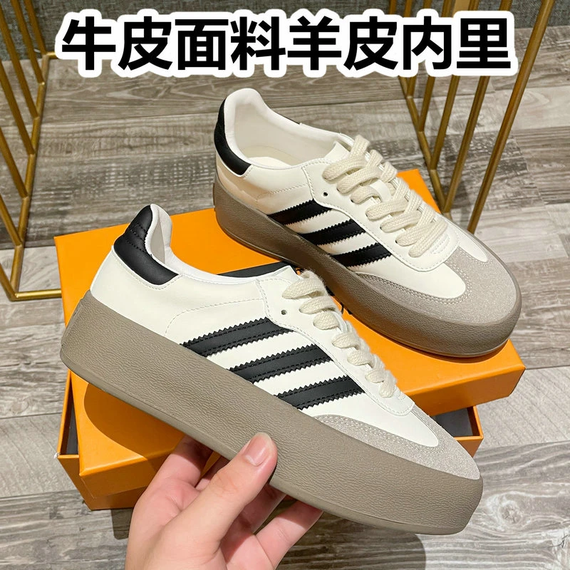 真皮牛皮德训鞋女蓬蓬鞋2025秋季新款小白鞋百搭增高运动休闲板鞋