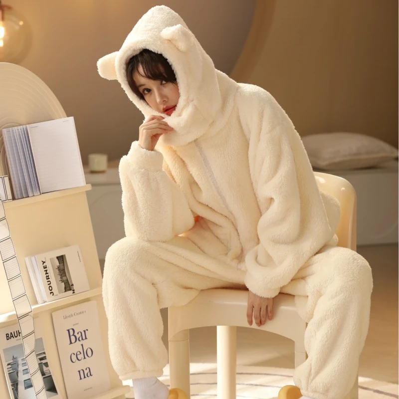 【情侣款】2023新款爆款冬季女士加绒加厚可外穿轻奢家居服睡衣套装