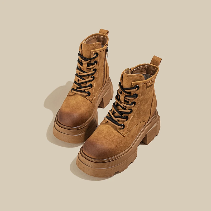 增高8CM2023秋季新款真皮短靴时尚百搭厚底休闲马丁靴786-1