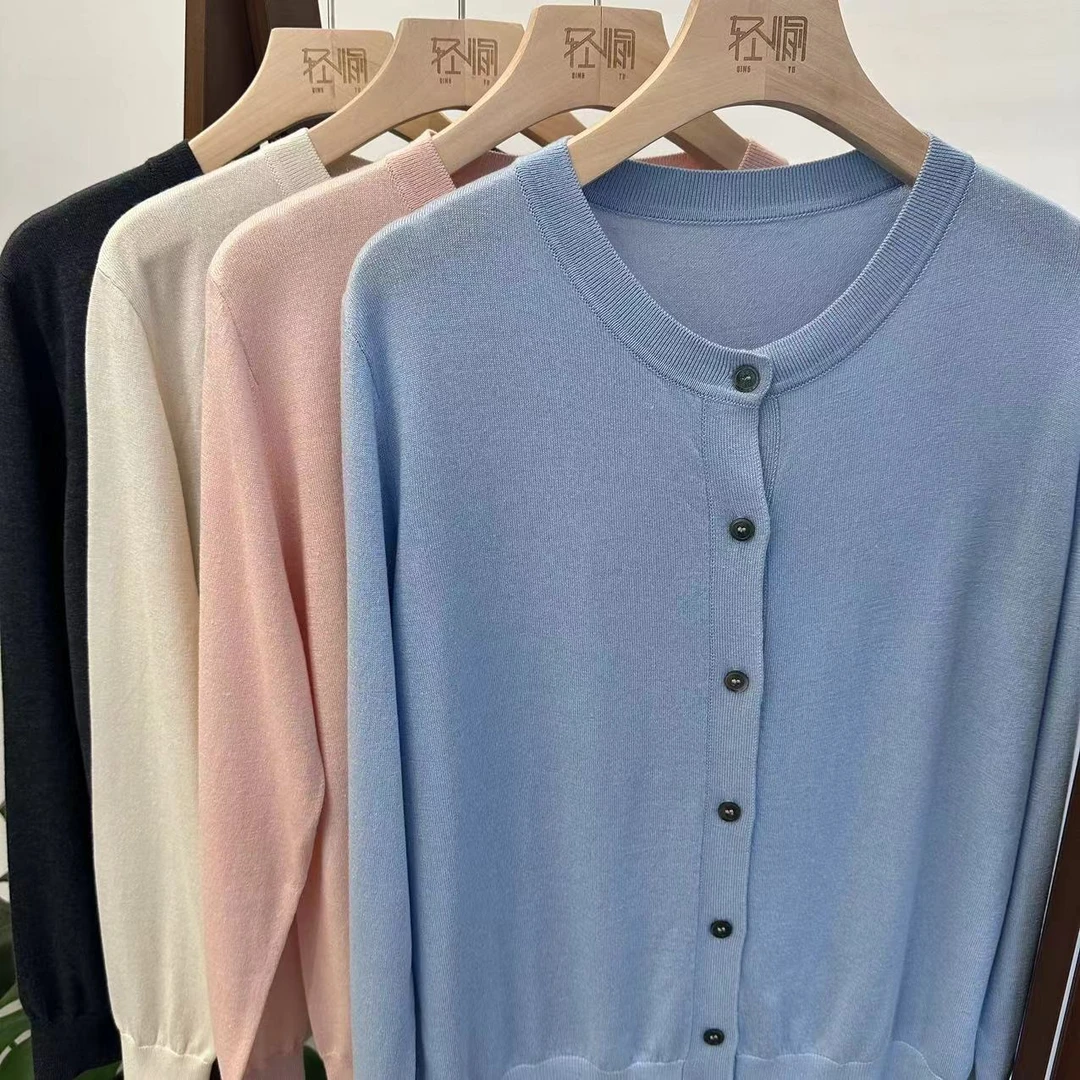 【清仓福利】春季新款桑蚕丝羊绒衫女士薄款针织衫长袖外套开衫