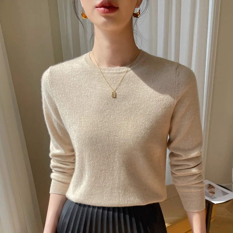 轻愉长袖圆领100纯山羊绒衫女针织打底衫221209